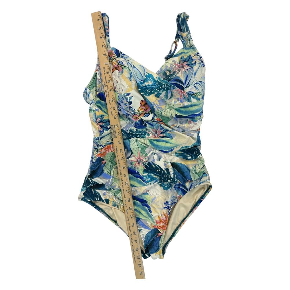 PO-EX Jantzen Tropical Botanical One Piece Swimsuit 14 Ruched Tummy Control NWT - Picture 6 of 11